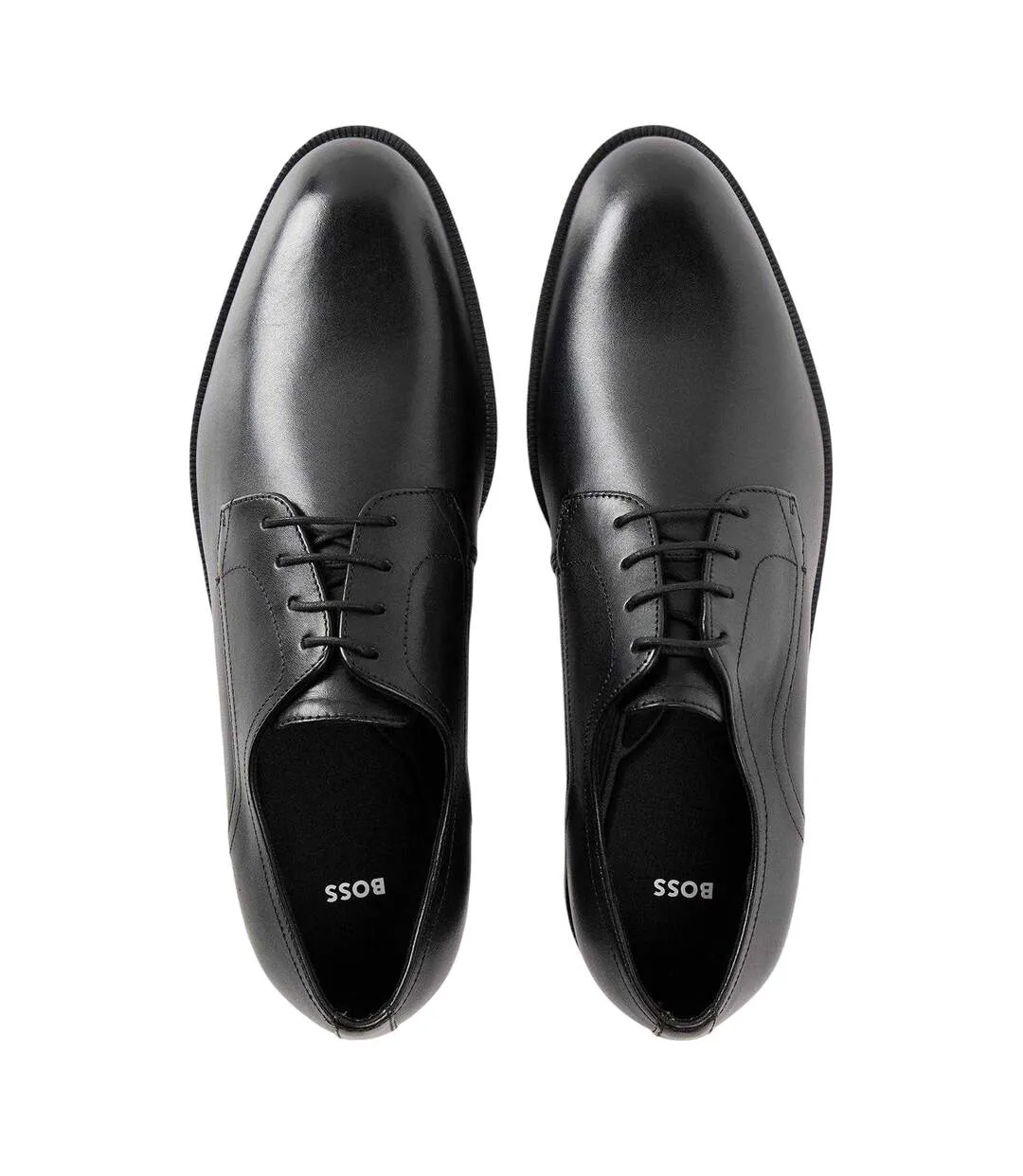 Mens Leather Low Block Heel Derby Shoes Black Boss-3