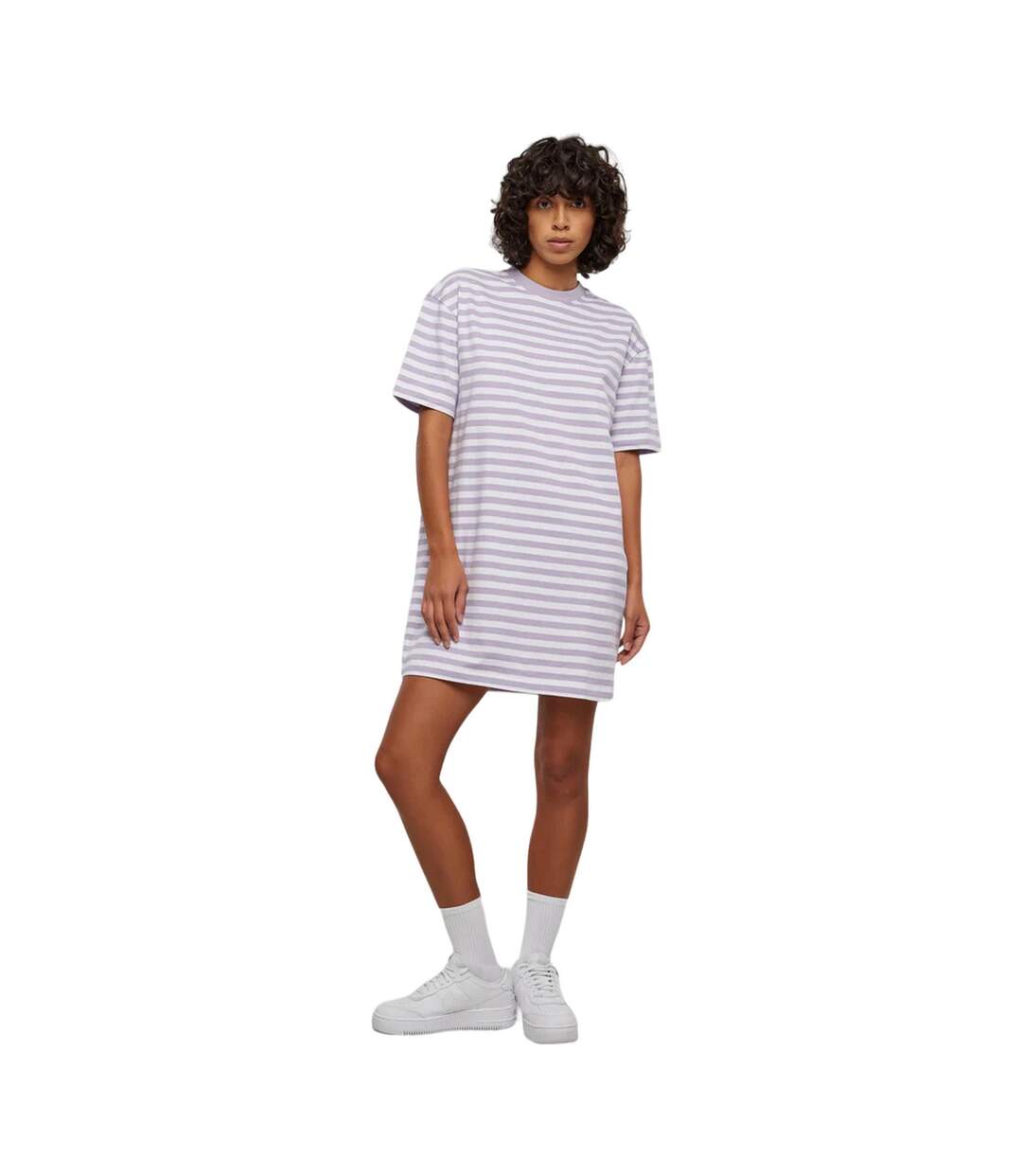 Robe T-shirt Motif/style Rayé Femme Blanc Vieux Lilas Urban Classics-1