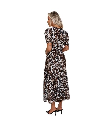 Robe À Smocks Manches Bouffantes Motif/style Imprimé Léopard Femme Marron AX Paris