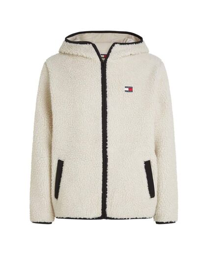 Mens Badge Teddy Fleece Cardigan Beige Tommy Hilfiger