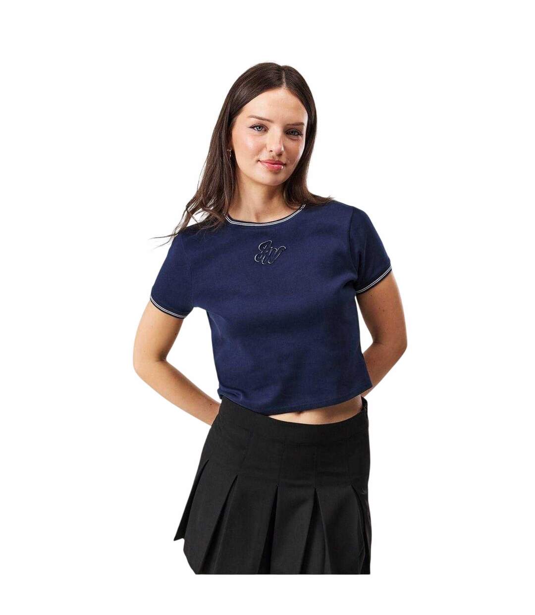 Womens/ladies Slim Crop Top Navy White Jack Wills-1