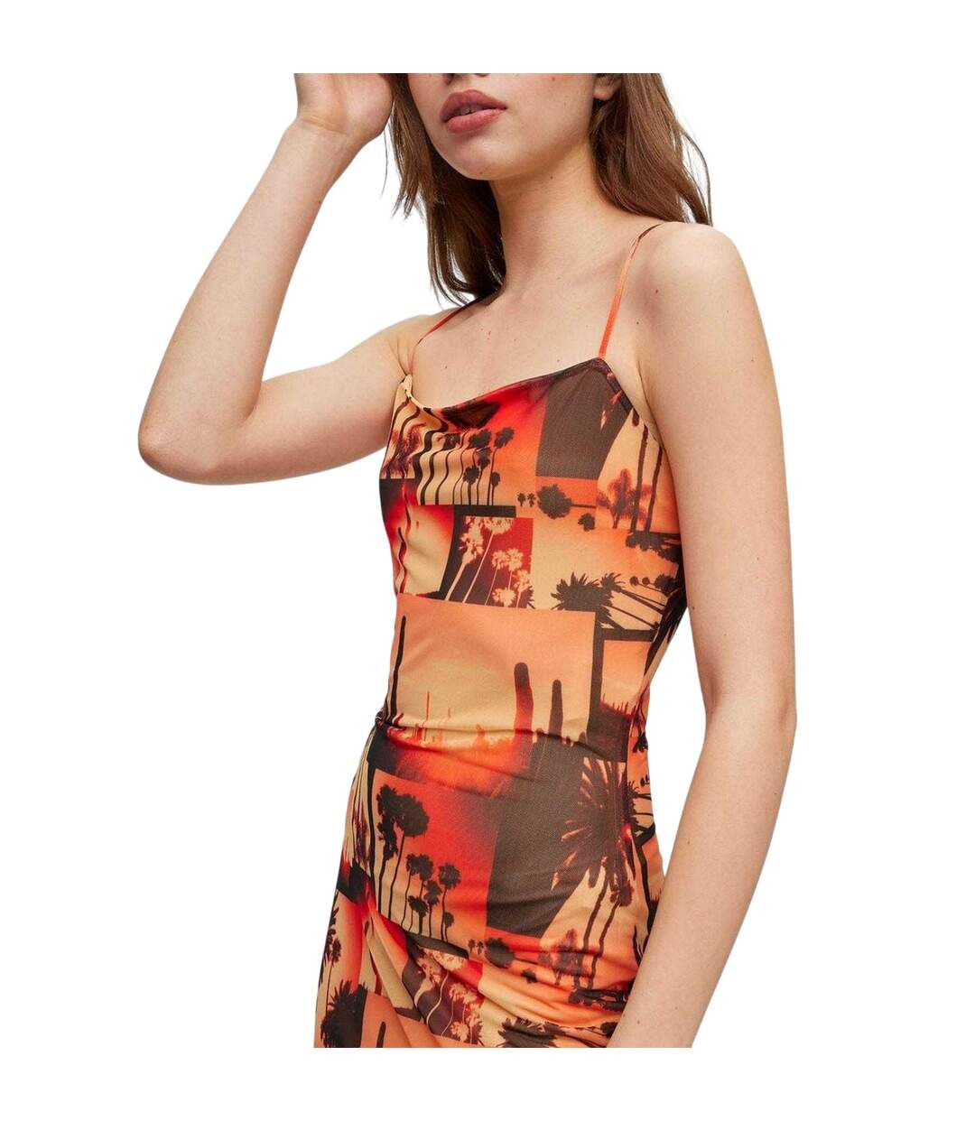 Robe Longue Femme Orange Noir Hugo-4