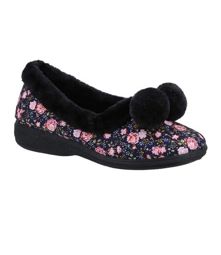 Womens/ladies goldfinch floral slippers navy Fleet & Foster