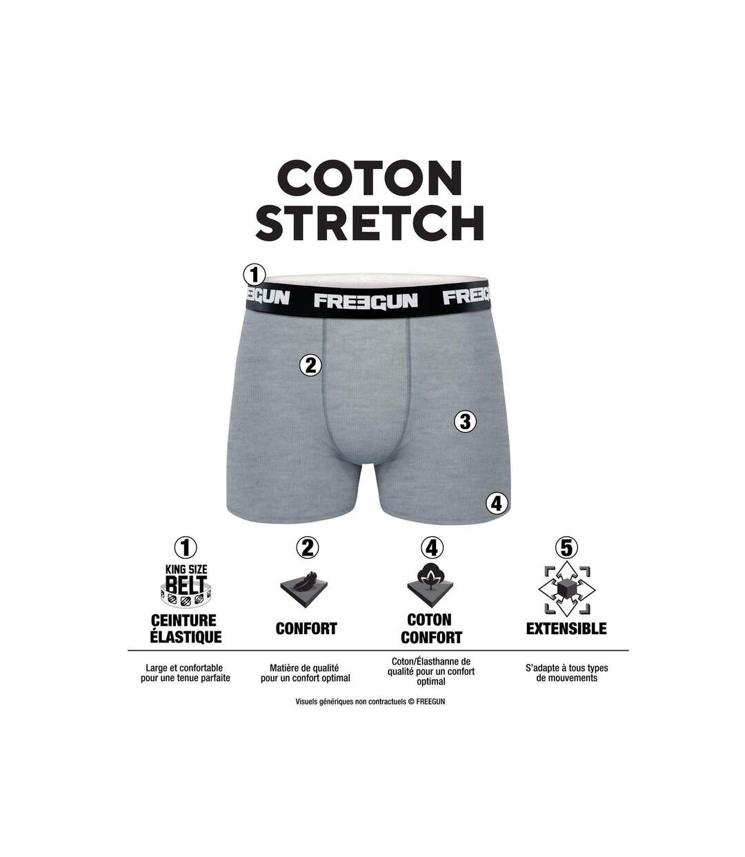 Lot de 6 boxers homme en Coton Freegun