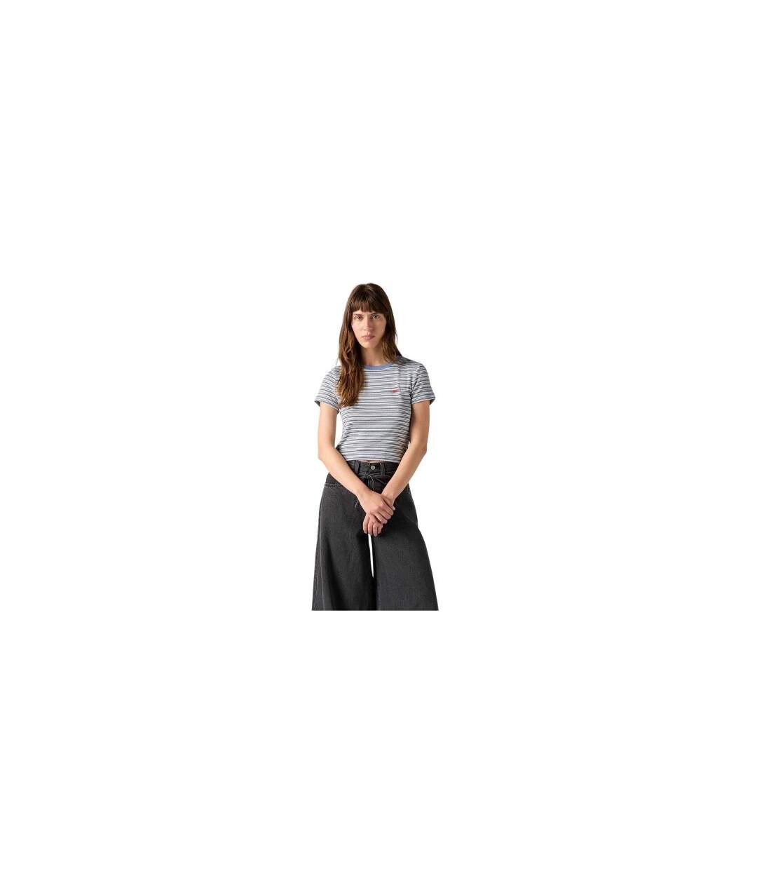 Womens/ladies Essential Sporty Striped Crop Top Cloud Dancer Levis-1