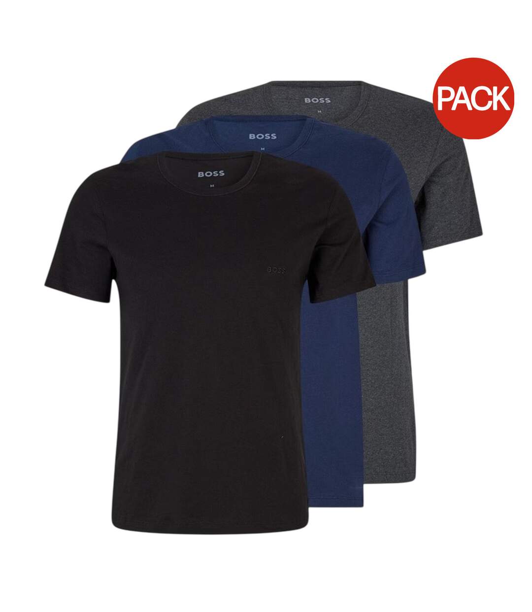 Pack Of 3  Mens Embroidered Logo Crew Neck T-shirt  Black Navy Charcoal Grey Boss-2