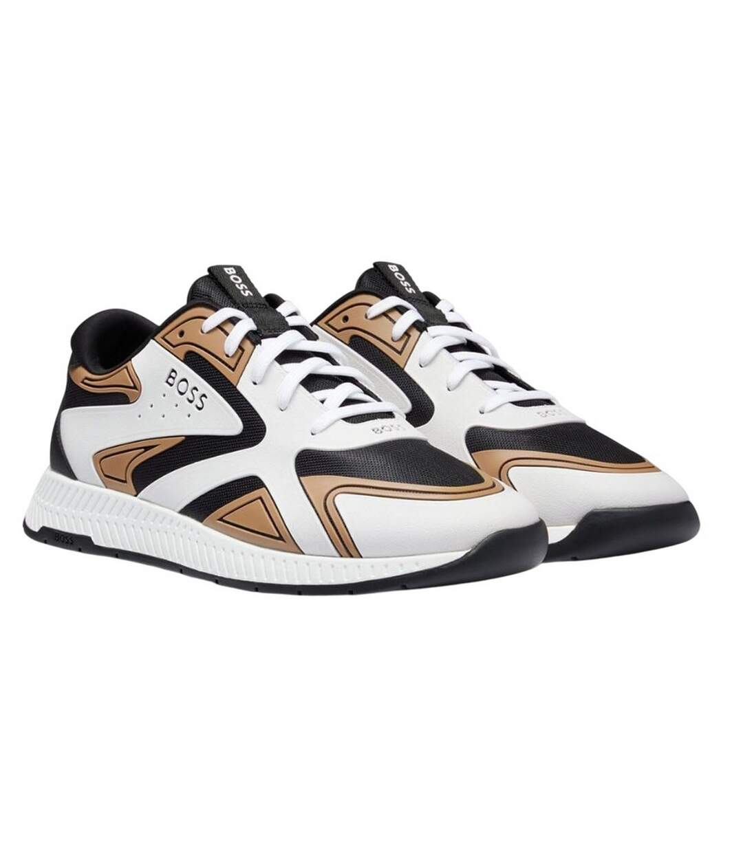 Mens Titanium Leather Running Trainers Beige Boss-2