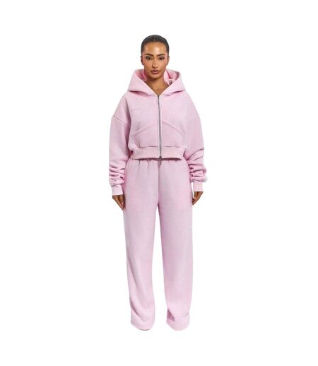 Womens/ladies Classics Cropped Full Zip Hoodie Pink Mars The Label