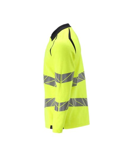 Polo Haute Visibilité Manches Longues Accelerate Multisafe Homme Jaune Fluo Bleu Marine Foncé Mascot