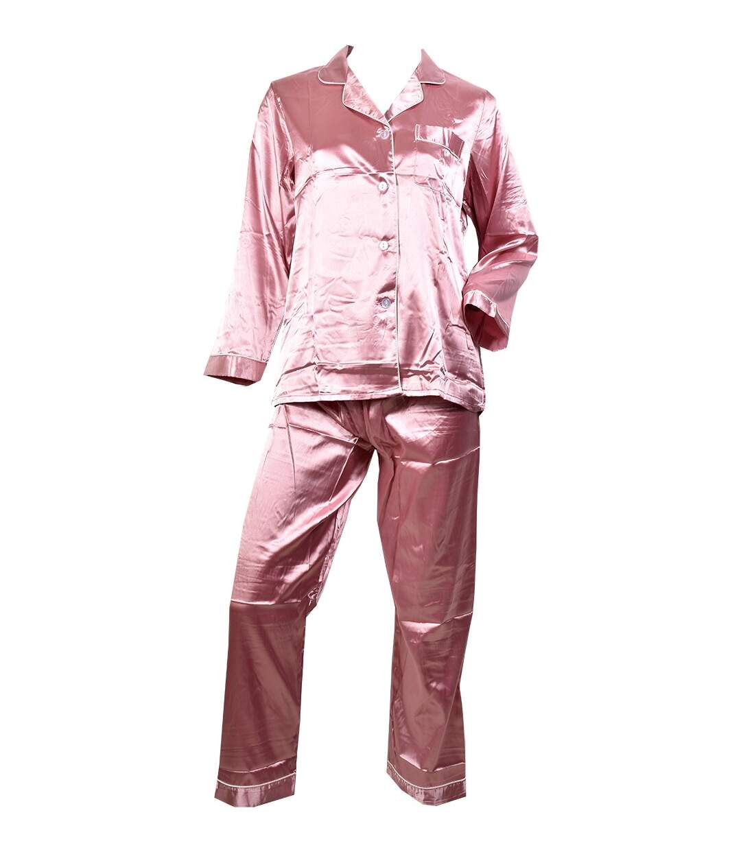 Pyjama Femme Long Boutonné Satin FA687 Pyjama SATIN Rose-1