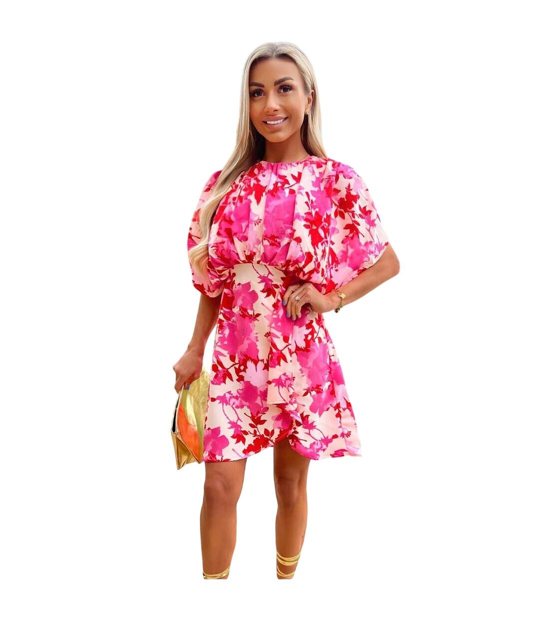 Womens/ladies Mini Dress Pink Print AX Paris-2