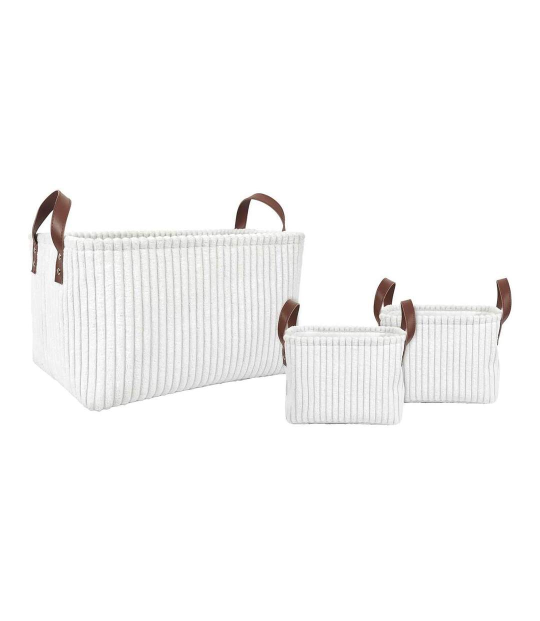 Lot de 3 Paniers de Rangement Velours Côtelé 36cm Blanc-1