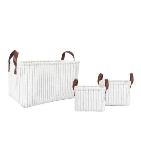 Lot de 3 Paniers de Rangement Velours Côtelé 36cm Blanc