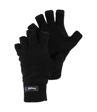 Mens Knitted Winter Thinsulate Heatguard Fingerless Gloves (Black) - UTGL575