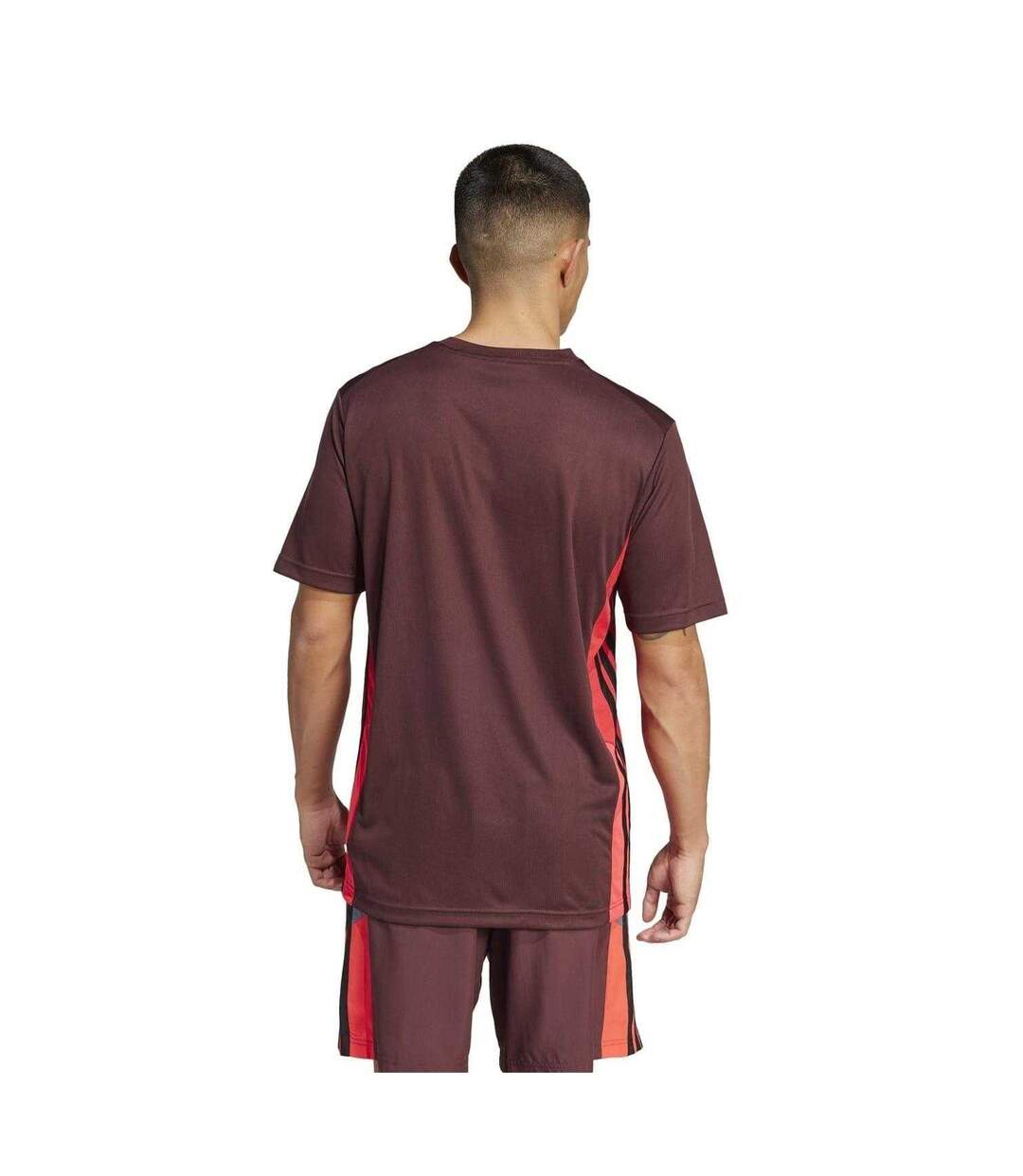 Mens Colour Block Regular Training T-shirt Ruby Red Adidas-3