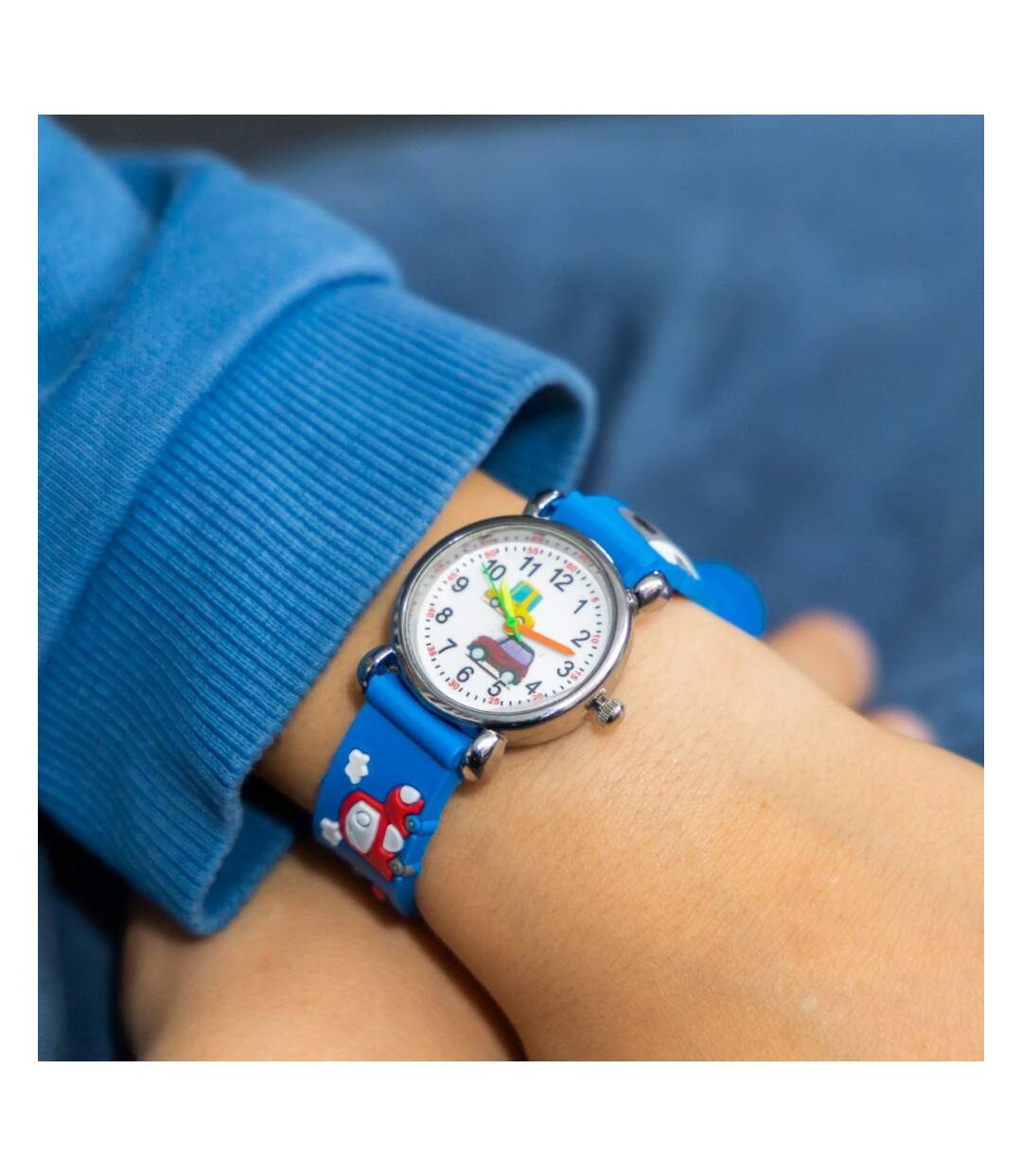 Montre pour Enfant Unisexe Silicone Voiture Bleu