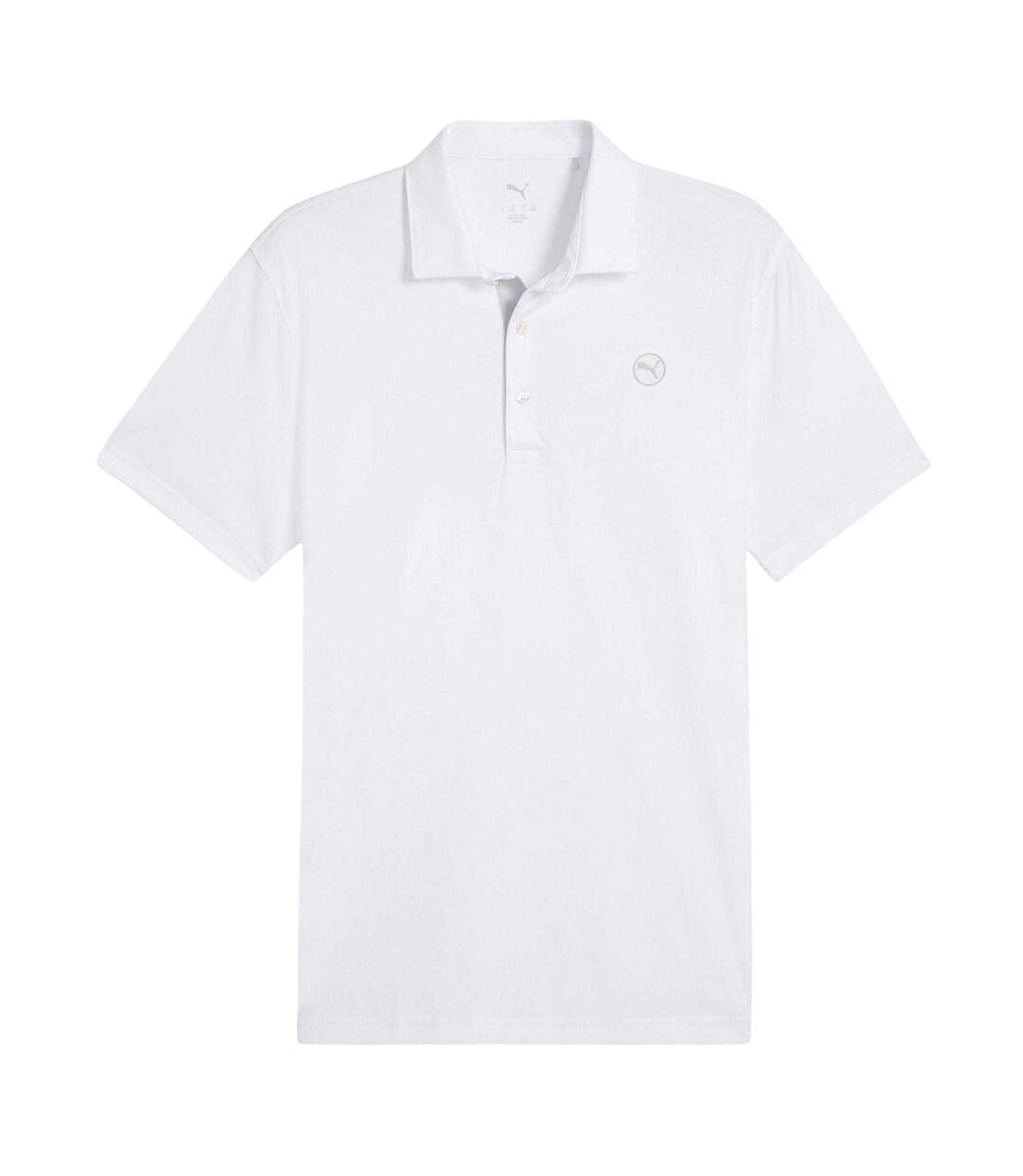 Mens Pure 2.0 Embroidered Logo Long-sleeved Polo Shirt White Puma-2