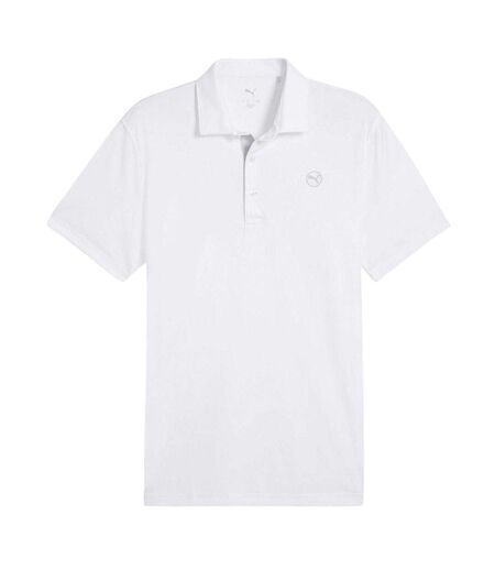 Mens Pure 2.0 Embroidered Logo Long-sleeved Polo Shirt White Puma