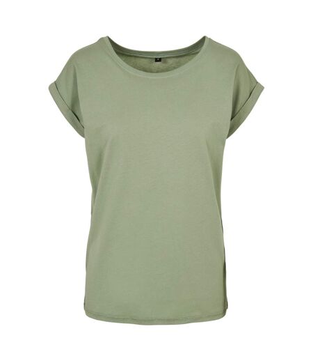 Womens/ladies Cotton Extended Shoulder T-shirt Soft Salvia Build Your Brand