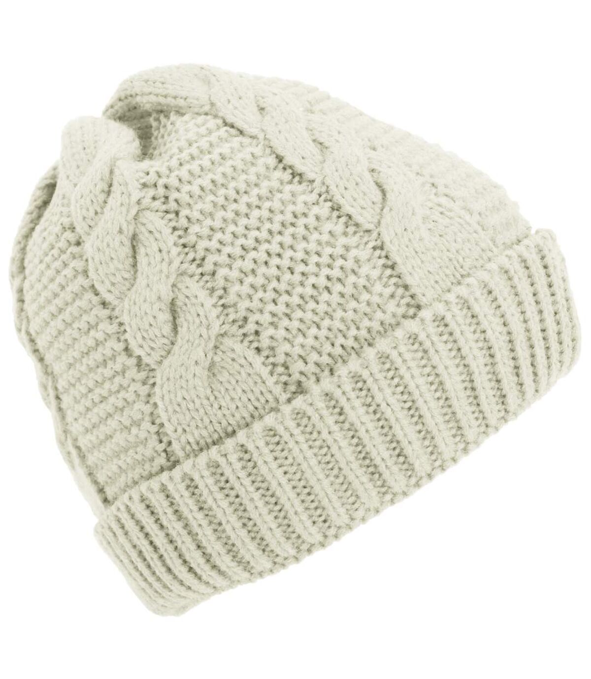 Ladies/Womens Cable Knit Fleece Lined Winter Beanie Hat (Cream) - UTHA515