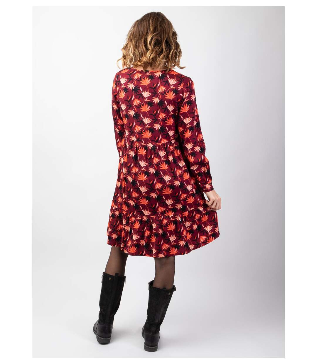 Robe courte manches longues en viscose épais FLORA coupe ample Coton Du Monde