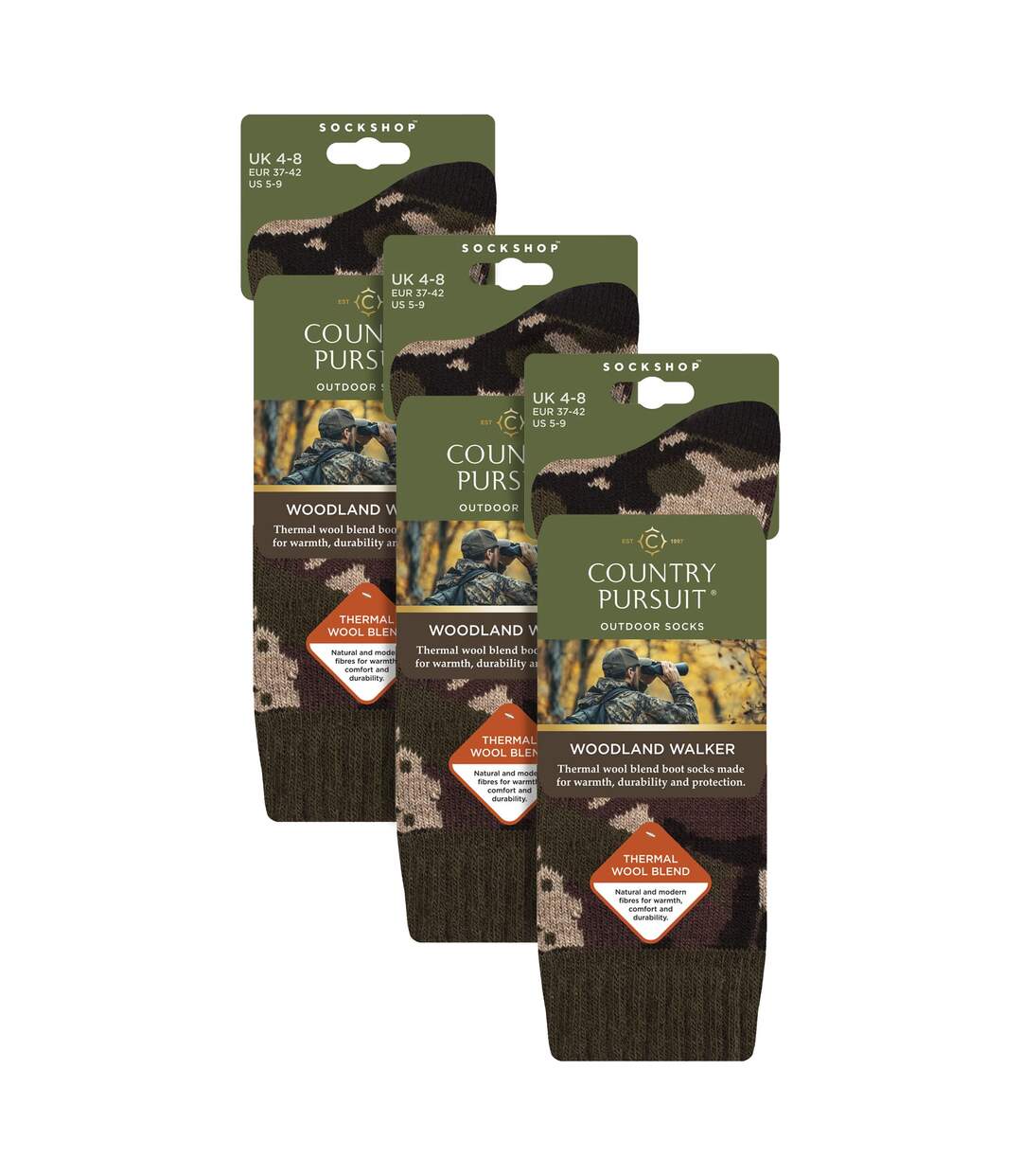 3 Pairs Mens Ladies Wool Blend Walking Socks Thermal Cushioned Camo Socks-2
