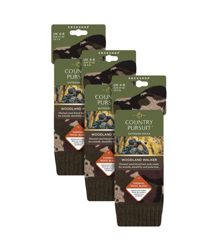 3 Pairs Mens Ladies Wool Blend Walking Socks Thermal Cushioned Camo Socks