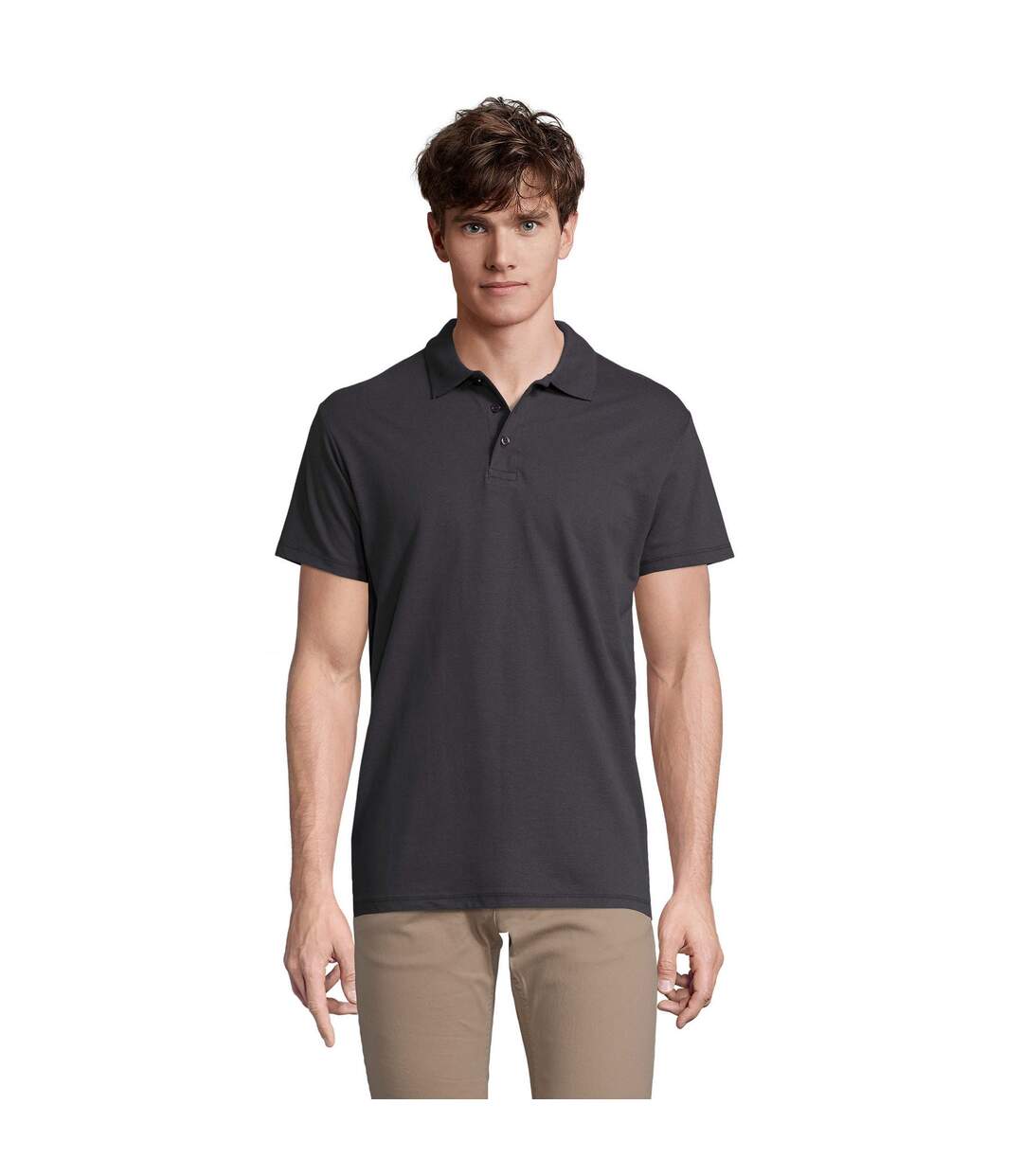 Polo Spring Homme Gris Foncé Uni SOLS-1