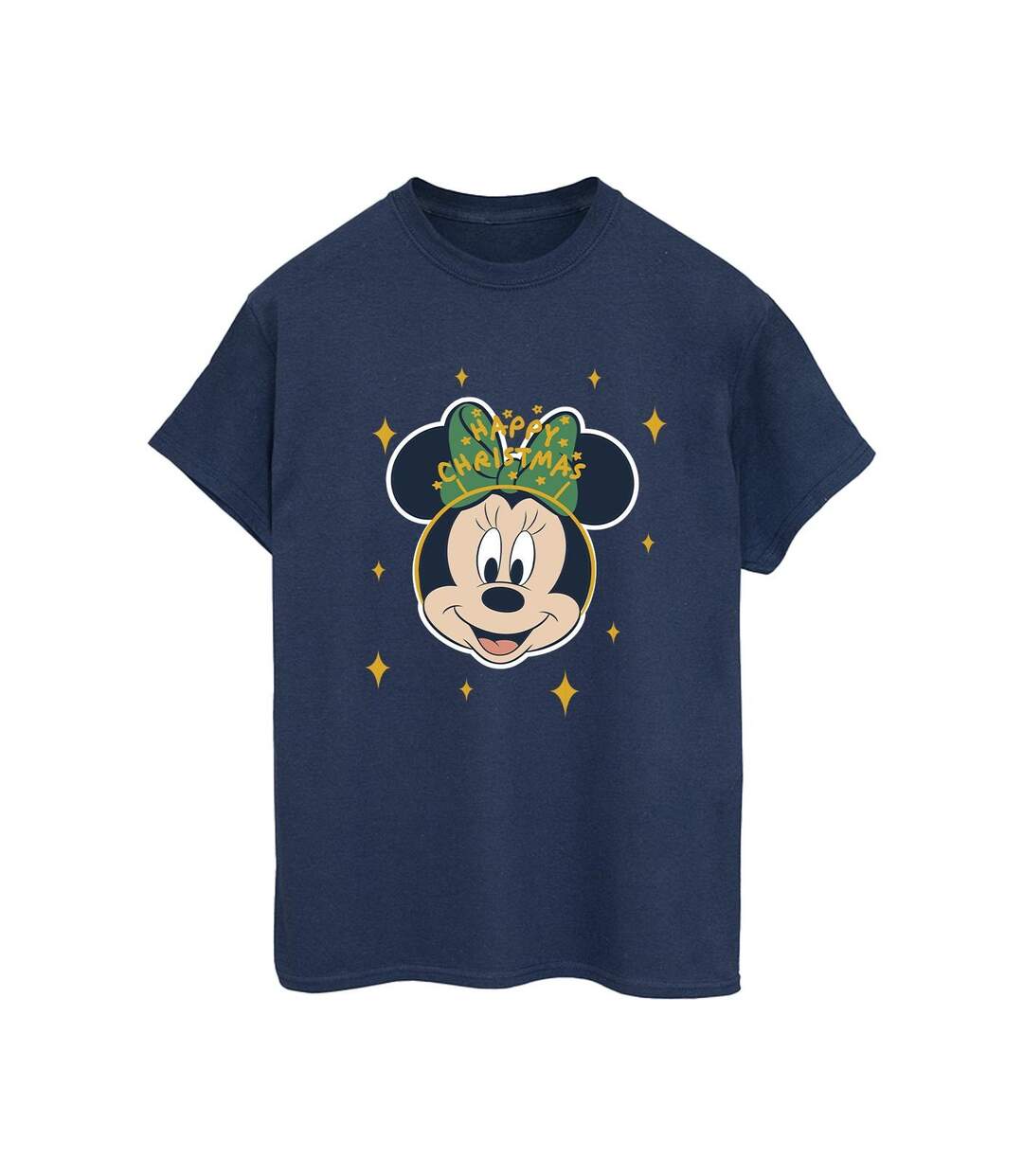Disney Womens/Ladies Minnie Mouse Happy Christmas Cotton Boyfriend T-Shirt (Bleu marine) - UTBI39247-1