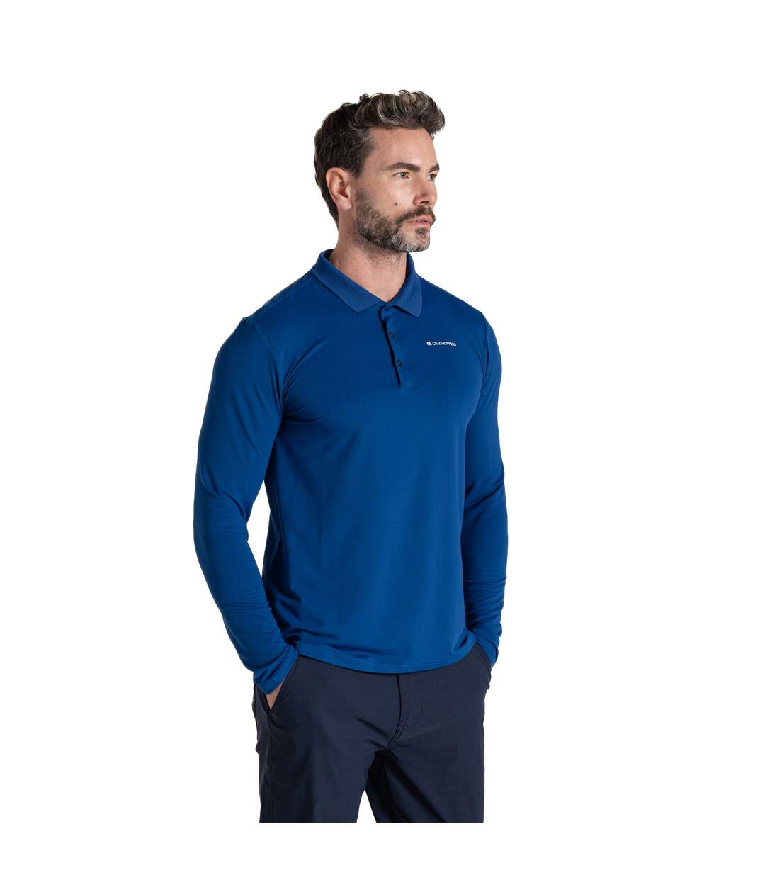 Mens Bramshaw Golf Nosilife Long-sleeved Polo Shirt Deep Marina Craghoppers-1