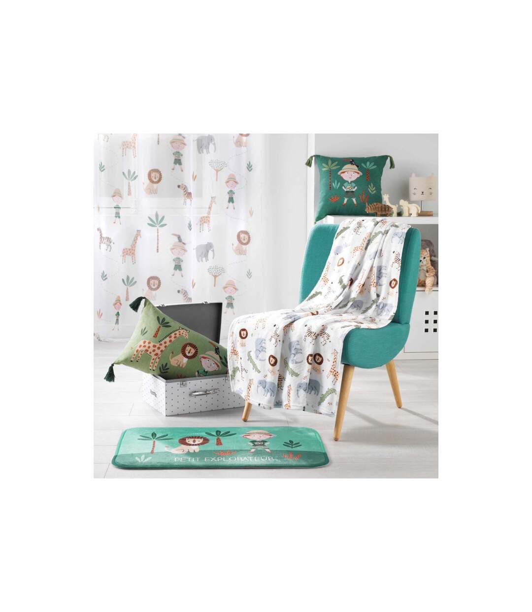 Tapis Enfant Léo l'Explorateur 45x75cm Vert-3