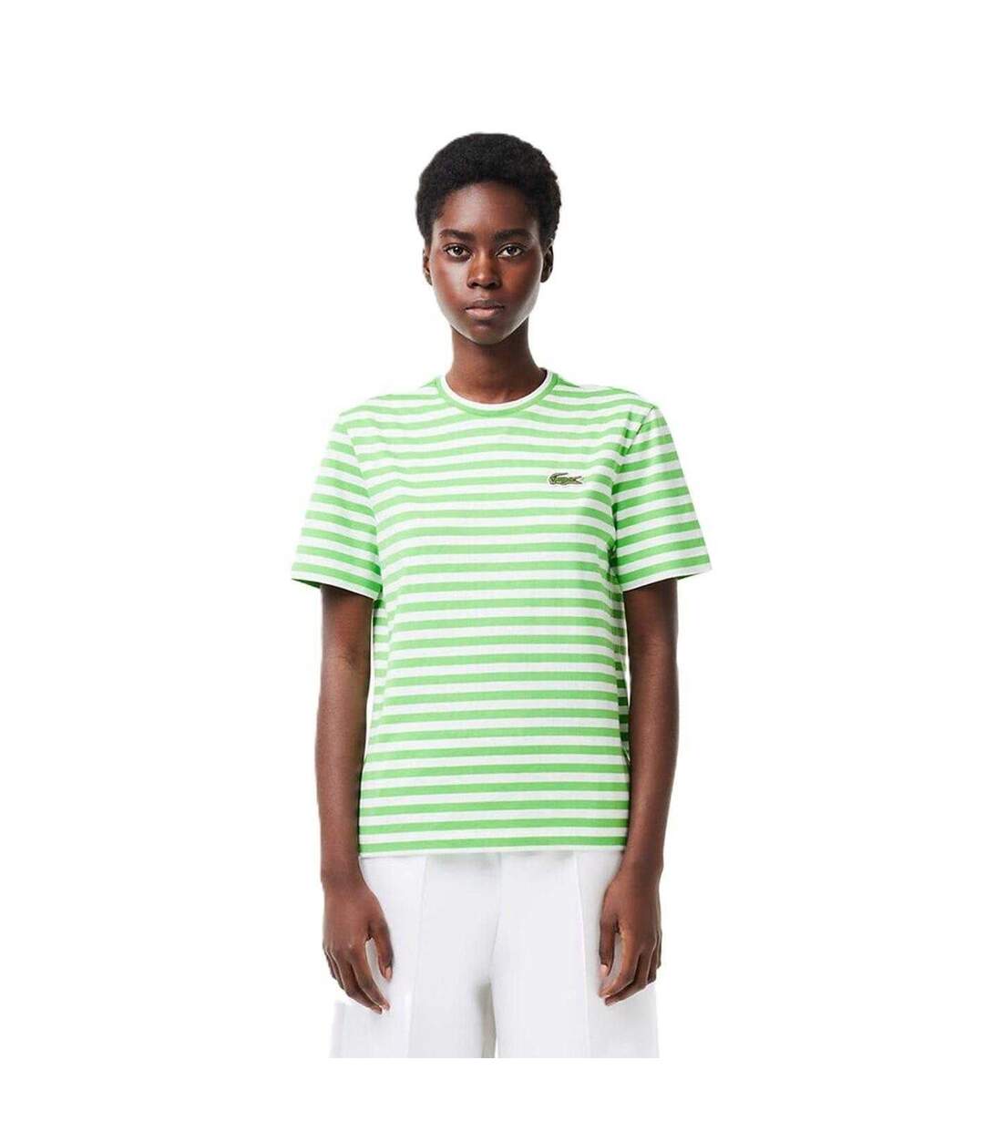 T-shirt Motif/style À Rayures Femme Crème Vert Lacoste-1
