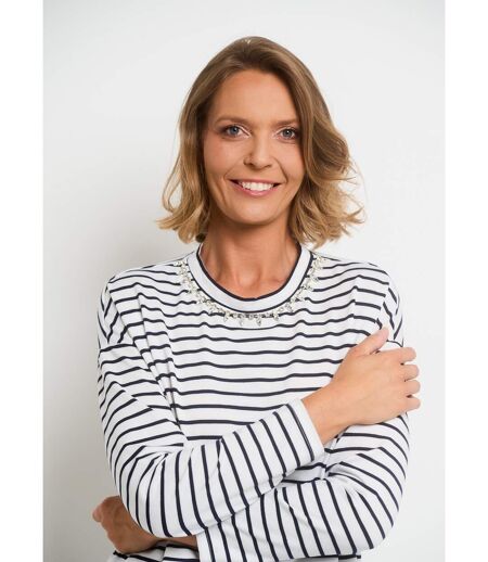 T-shirt rayures avec encolure strass