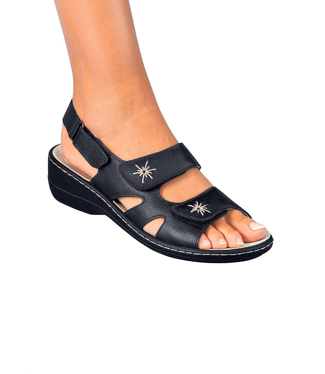 Sandales cuir brodé grande largeur-4