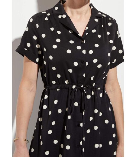 Robe chemisier à pois longue à ceinturer