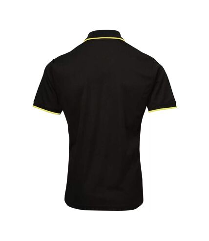 Premier Mens Coolchecker Contrast Pique Polo Shirt (Black/Lime) - UTPC5466