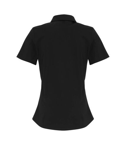 Premier Womens/Ladies Stretch Fit Poplin Short Sleeve Blouse (Black)