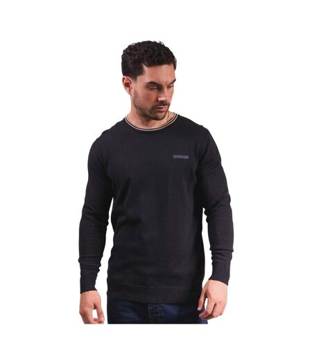 Pull Motif Rayure Contrastée Sur Bord Homme Bleu Marine Beige Gris Lambretta
