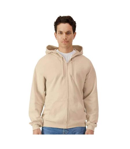 Mens midweight soft touch full zip hoodie sand Gildan