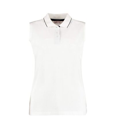 GAMEGEAR Mens Proactive Cotton Pique Sleeveless Polo Shirt (White/Navy) - UTPC6339