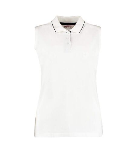 GAMEGEAR Mens Proactive Cotton Pique Sleeveless Polo Shirt (White/Navy) - UTPC6339