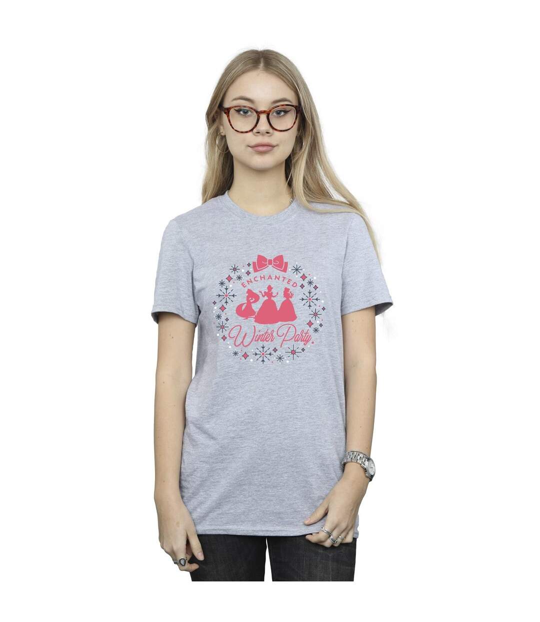 Disney Femmes/Dames Princesse Fête d'hiver T-Shirt Boyfriend en coton (Gris sportif) - UTBI42977-1