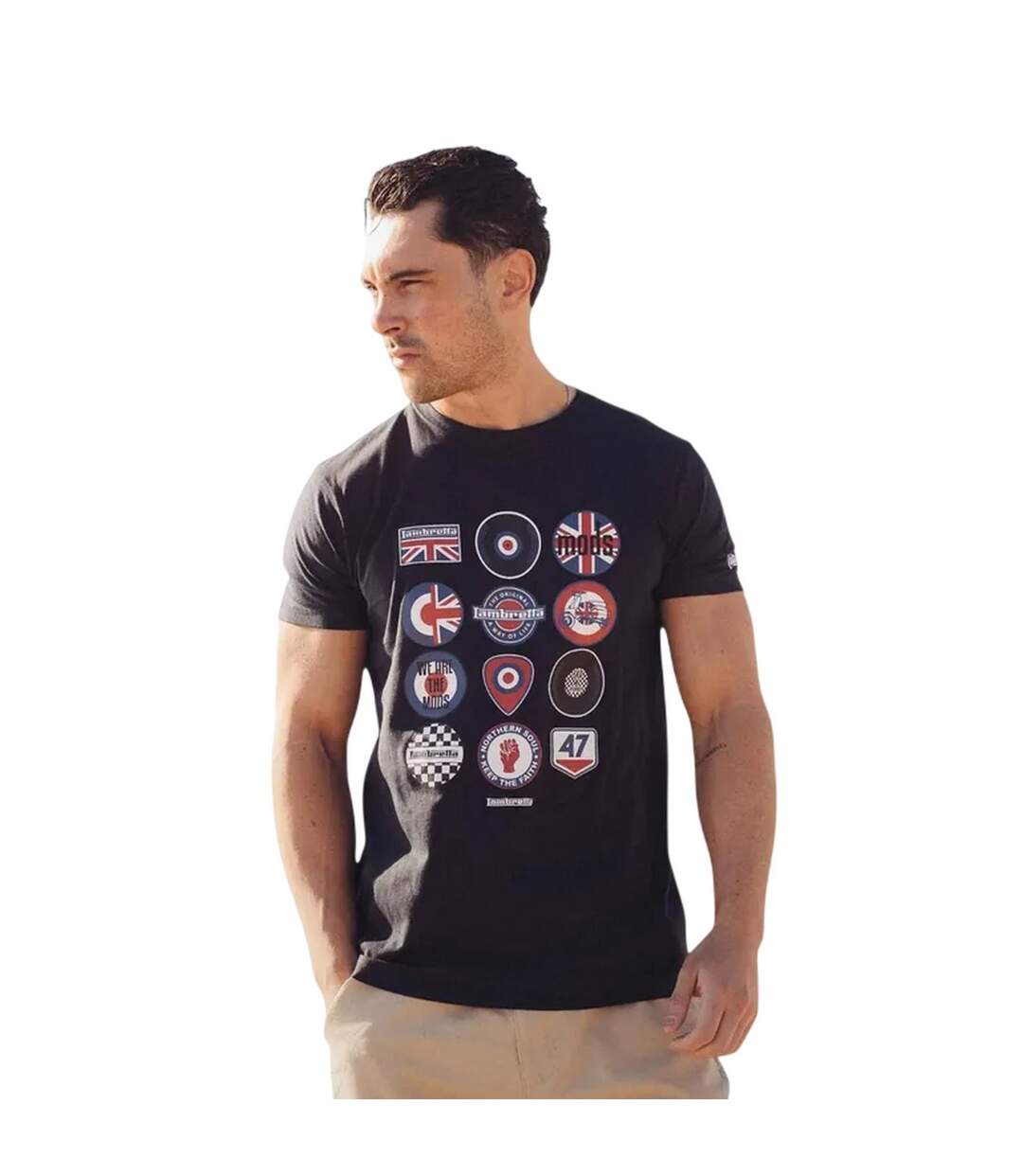 Unisex Adult Cotton Badge T-shirt Navy Lambretta-1
