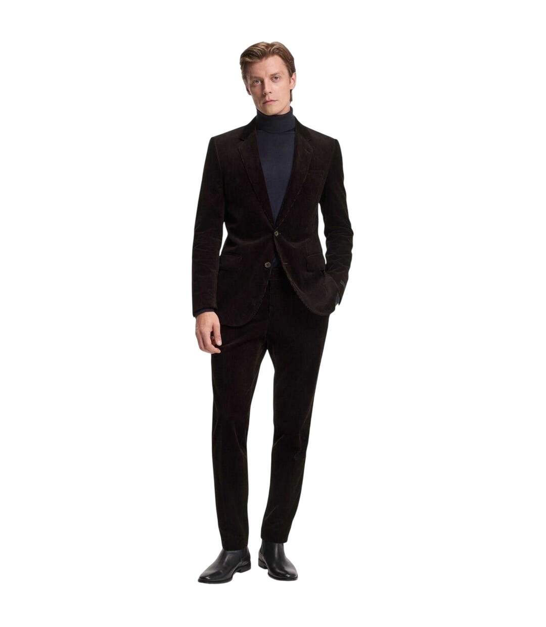 Mens Beckham Striped Pleat Front Trousers Brown Boss-1