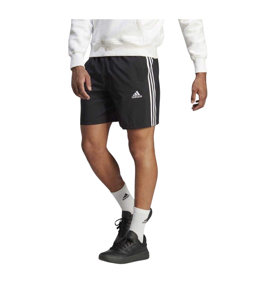 Mens 3 Stripes Shorts Black White Adidas-3