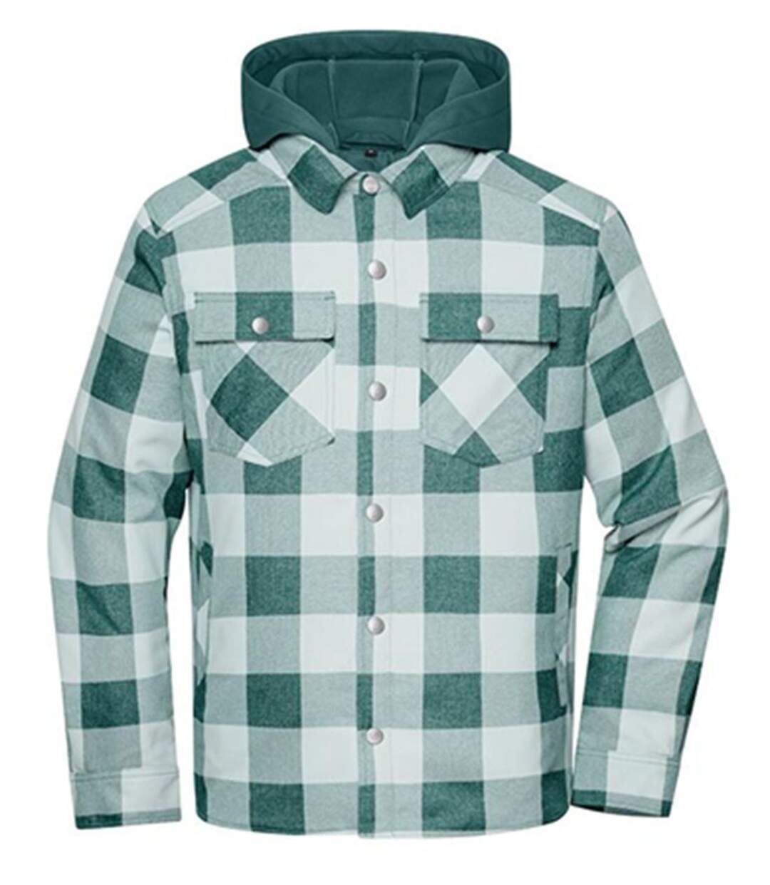 Veste surchemise à carreaux - Unisexe - JN1872 - vert industriel et gris-1