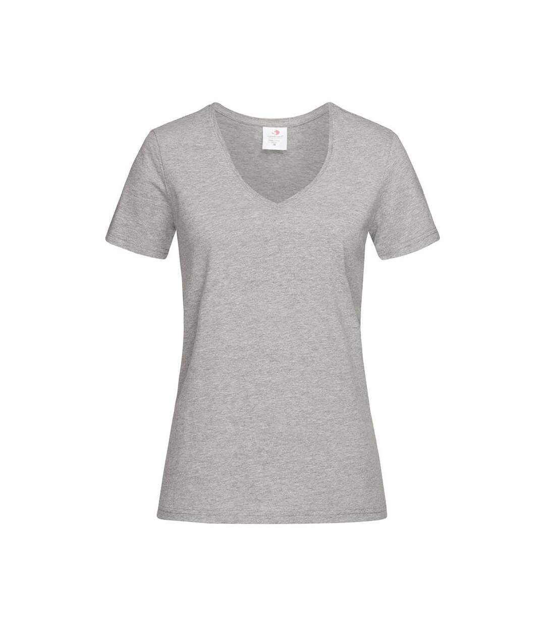 T-shirt Col V Femme Gris Chiné Stedman-2
