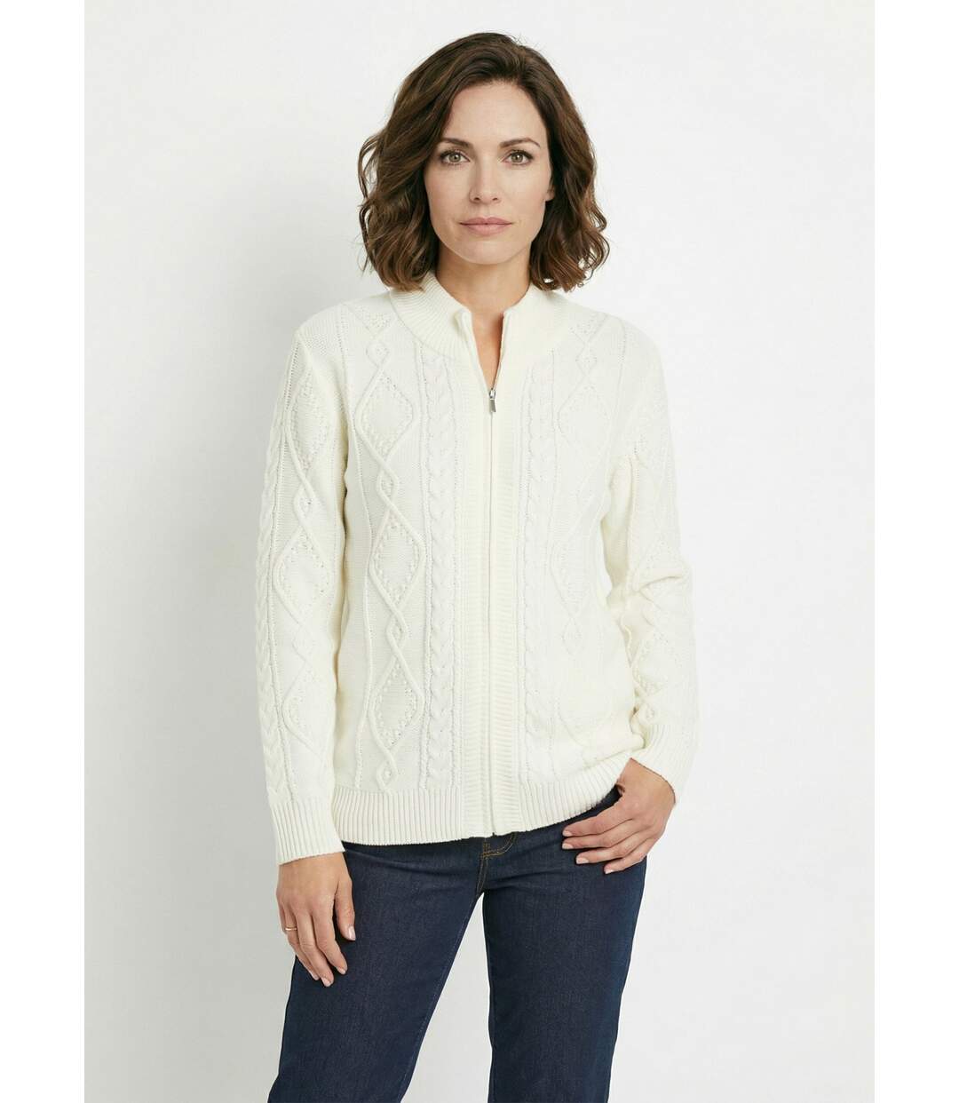 Gilet zippé chaud col montant torsades-1