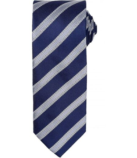 Cravate rayée - PR783 - bleu marine et gris silver