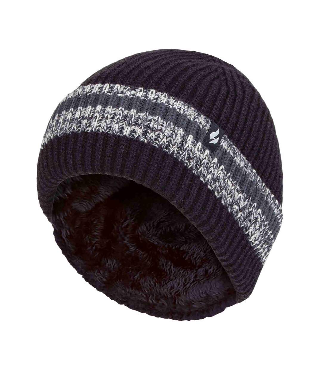 Mens Fleece Lined Striped Insulated Thermal Beanie Hat for Winter-1